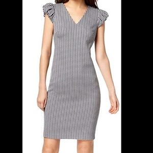 NWT CALVIN KLEIN WOMENS V NECK GINGHAM DRESS